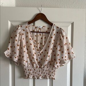 Sienna Sky Cream Flutter Sleeve Smocked Crop Blouse